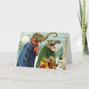 Elephant, Hippopotamus & Bears Go Caroling Holiday Card