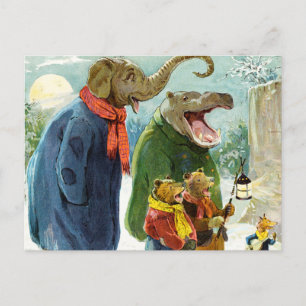 Elephant, Hippopotamus & Bears Go Caroling Postcard
