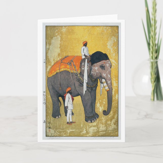 Elephant, Hiroshi Yoshida, Woodcut Holiday Card (Front)