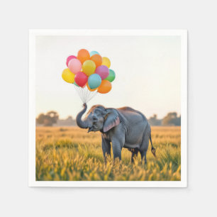 Elephant Holding A Birthday Balloon Bouquet Napkin