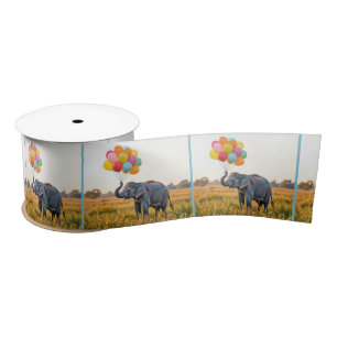 Elephant Holding A Birthday Balloon Bouquet Satin Ribbon