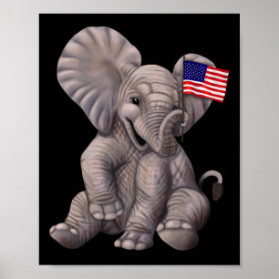 Elephant Holding An American Flag - Republican Poster