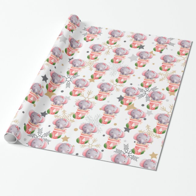 Elephant Holidays Customise Wrapping Paper (Unrolled)