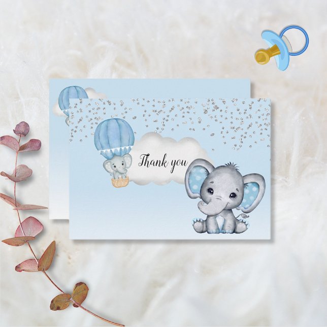 Elephant Hot Air Balloon Baby Boy Shower Thank You (Creator Uploaded)