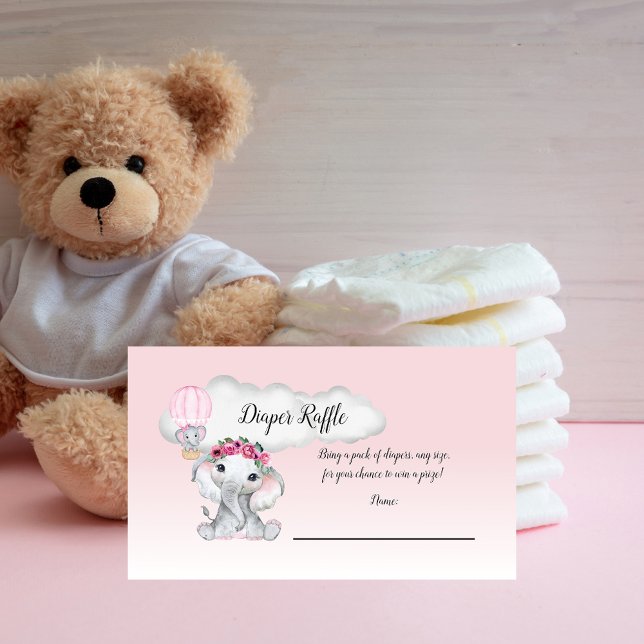 Elephant Hot Air Balloon Baby Diaper Raffle Enclosure Card (Creator Uploaded)