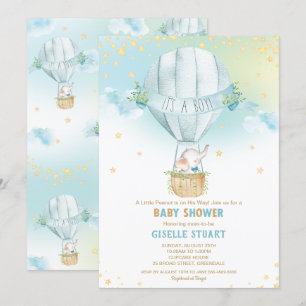 Elephant Hot Air Balloon Baby Shower Boy Whimsy Invitation