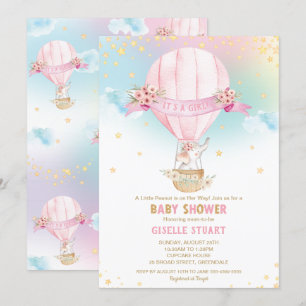 Elephant Hot Air Balloon Baby Shower Girl Invitation