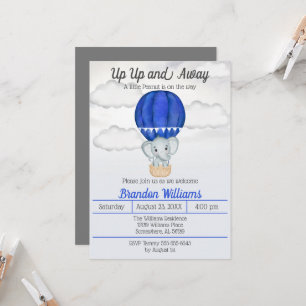 Elephant Hot Air Balloon Baby Shower Invitation