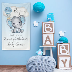 Elephant Hot Air Balloon Baby Shower It's a Boy Banner