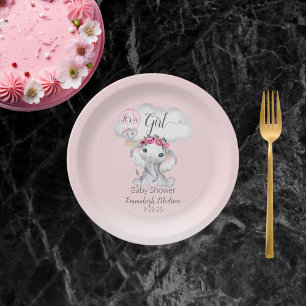 Elephant Hot Air Balloon Baby Shower Paper Plate