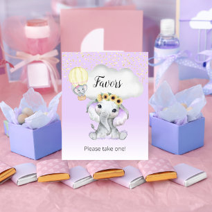 Elephant Hot Air Balloon Baby Shower Purple Favour Poster