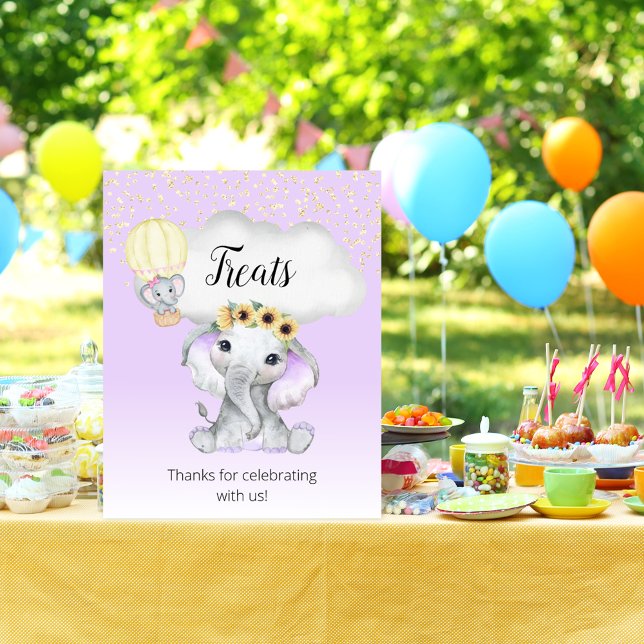 Elephant Hot Air Balloon Baby Shower Purple Treats Poster (Creator Uploaded)