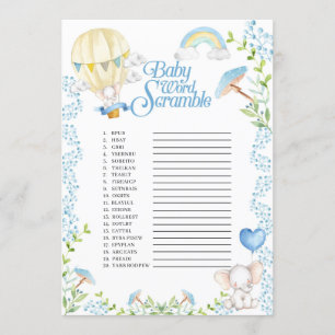 Elephant Hot Air Balloon Baby Word Scramble Game Invitation