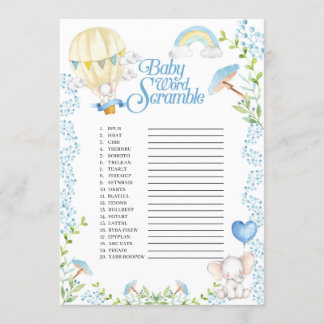 Elephant Hot Air Balloon Baby Word Scramble Game Invitation