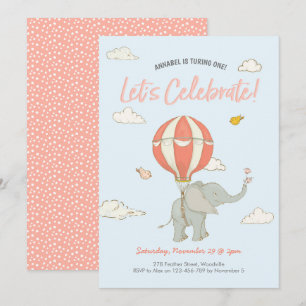 Elephant Hot Air Balloon Birthday Invitation