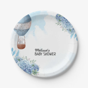 Elephant hot air balloon blue hydrangea dessert paper plate