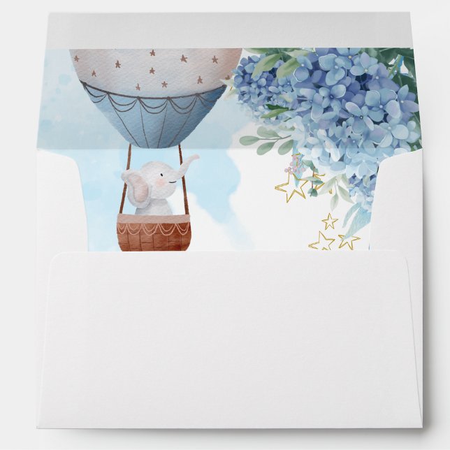 Elephant Hot Air Balloon Blue Hydrangea Envelope (Creator Uploaded)