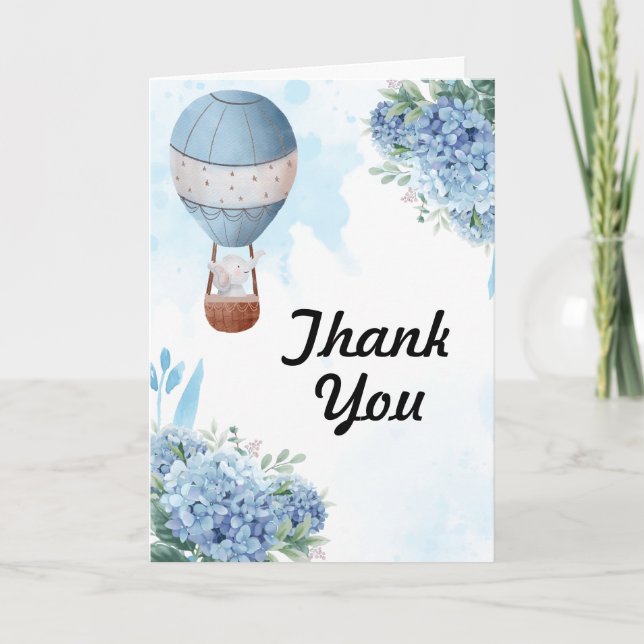 Elephant Hot Air Balloon Blue Hydrangea photo  Thank You Card (Front)