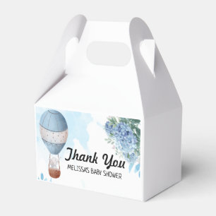 Elephant hot air balloon blue hydrangea thank you favour box