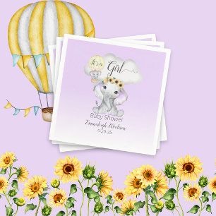 Elephant Hot Air Balloon Purple Baby Shower  Napkin