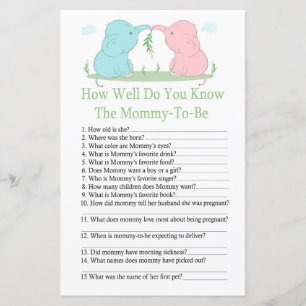 Elephant How well do you know baby shower game