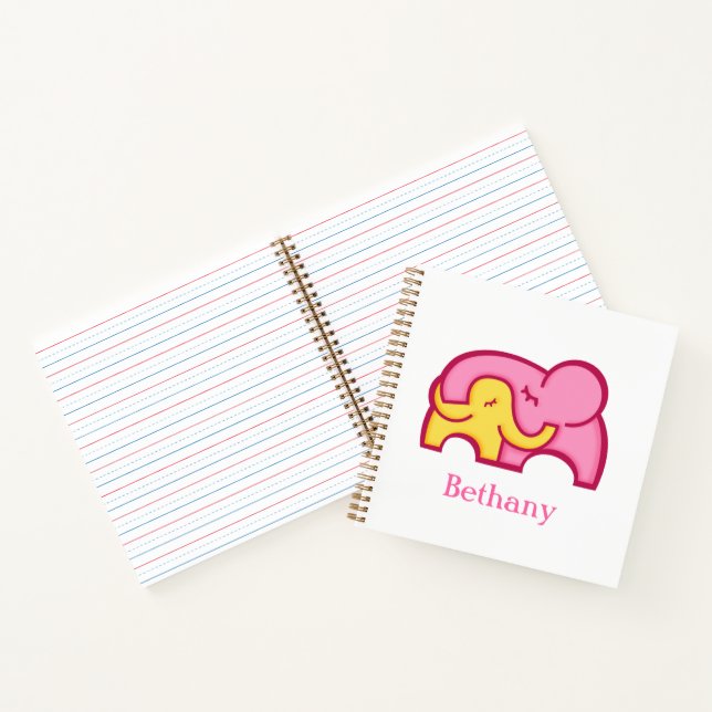 Elephant hug pink yellow cute graphic name notebook (Inside)