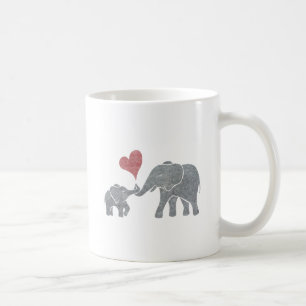 Elephant Hugs Grey Mum and Baby with Red Heart Coffee Mug