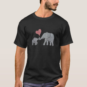Elephant Hugs Grey Mum and Baby with Red Heart T-Shirt