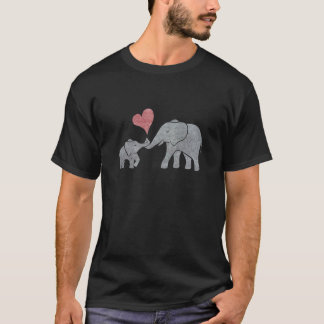 Elephant Hugs Grey Mum and Baby with Red Heart T-Shirt