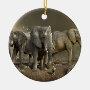 Elephant Hunter on Safari Ceramic Tree Decoration