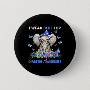 Elephant I Wear Blue For Diabetes Awareness  6 Cm Round Badge