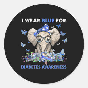 Elephant I Wear Blue For Diabetes Awareness Classic Round Sticker
