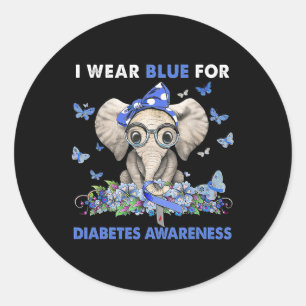 Elephant I Wear Blue For Diabetes Awareness Classic Round Sticker