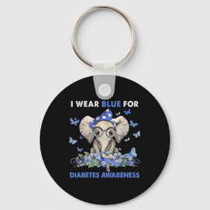 Elephant I Wear Blue For Diabetes Awareness  Key Ring