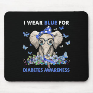 Elephant I Wear Blue For Diabetes Awareness Mouse Mat