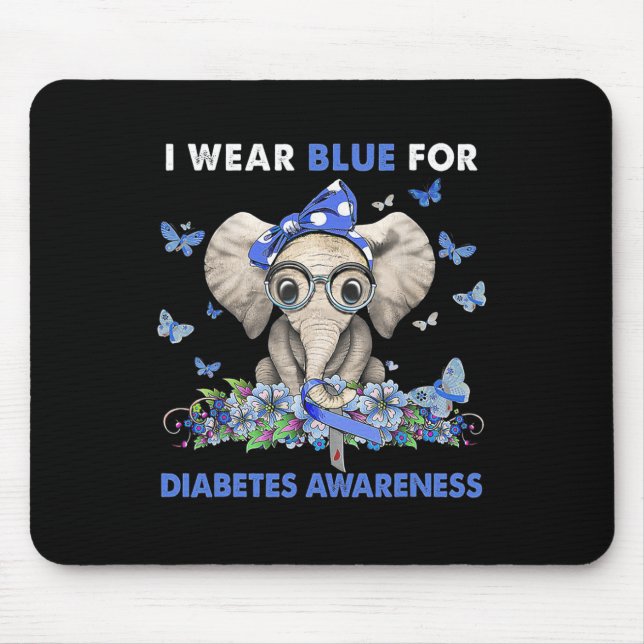 Elephant I Wear Blue For Diabetes Awareness  Mouse Mat (Front)