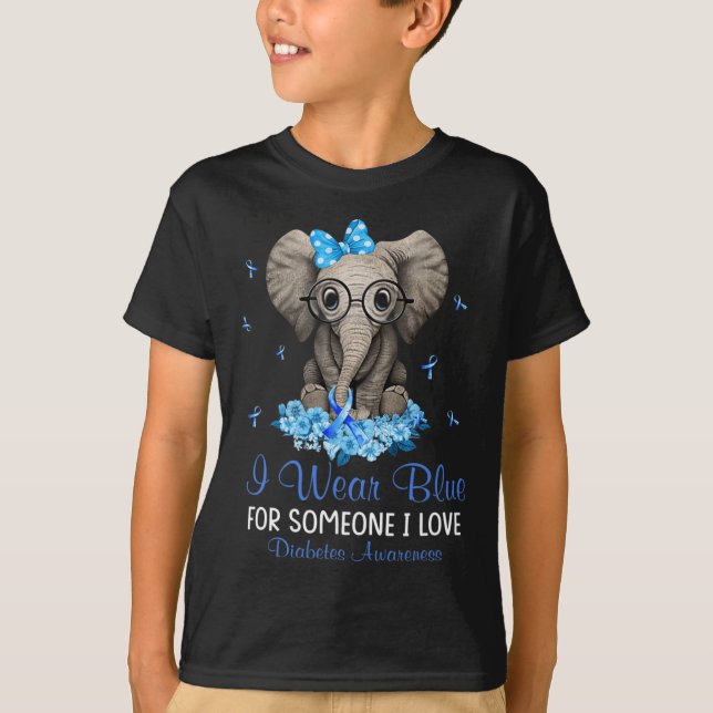 Elephant I wear Blue for Someone Diabetes Awarenes T-Shirt (Front)