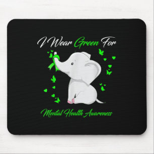 Elephant I Wear Green For Mental Health Awareness Mouse Mat