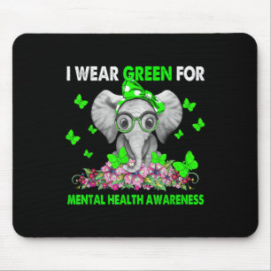 Elephant I Wear Green For Mental Health Awareness Mouse Mat