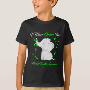 Elephant I Wear Green For Mental Health Awareness T-Shirt