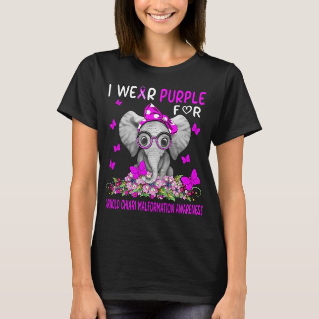 Elephant I Wear purple For Arnold Chiari Malformat T-Shirt (Front)
