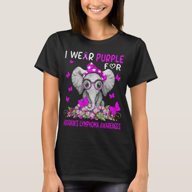 Elephant I Wear Purple For Hodgkin's Lymphoma  T-Shirt (Front)