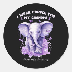 Elephant I Wear Purple For My Grandpa Heimerheimer Classic Round Sticker