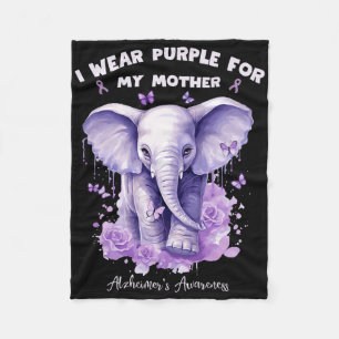 Elephant I Wear Purple For My Mother Heimerheimer' Fleece Blanket