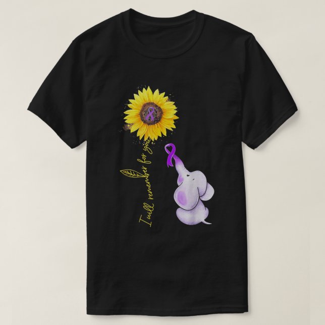 Elephant I Will Remember For You Sunflower Alzheim T-Shirt (Design Front)