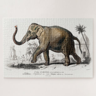 Elephant Illustration Vintage Art Print Jigsaw Puzzle