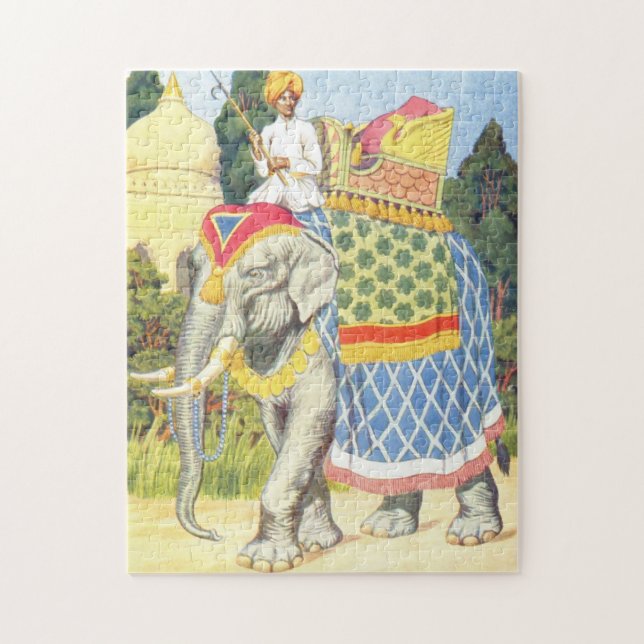 Elephant Illustration Vintage Childrens Book Jigsaw Puzzle (Vertical)