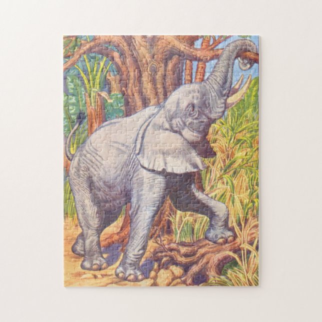Elephant Illustration Vintage Childrens Book Jigsaw Puzzle (Vertical)