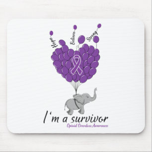 Elephant I'm A Survivor Heart Opioid Overdose Awar Mouse Mat