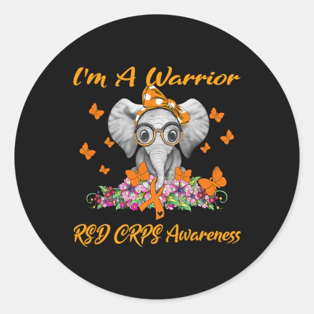 Elephant I'm A Warrior Rsd Crps Awareness  Classic Round Sticker (Front)